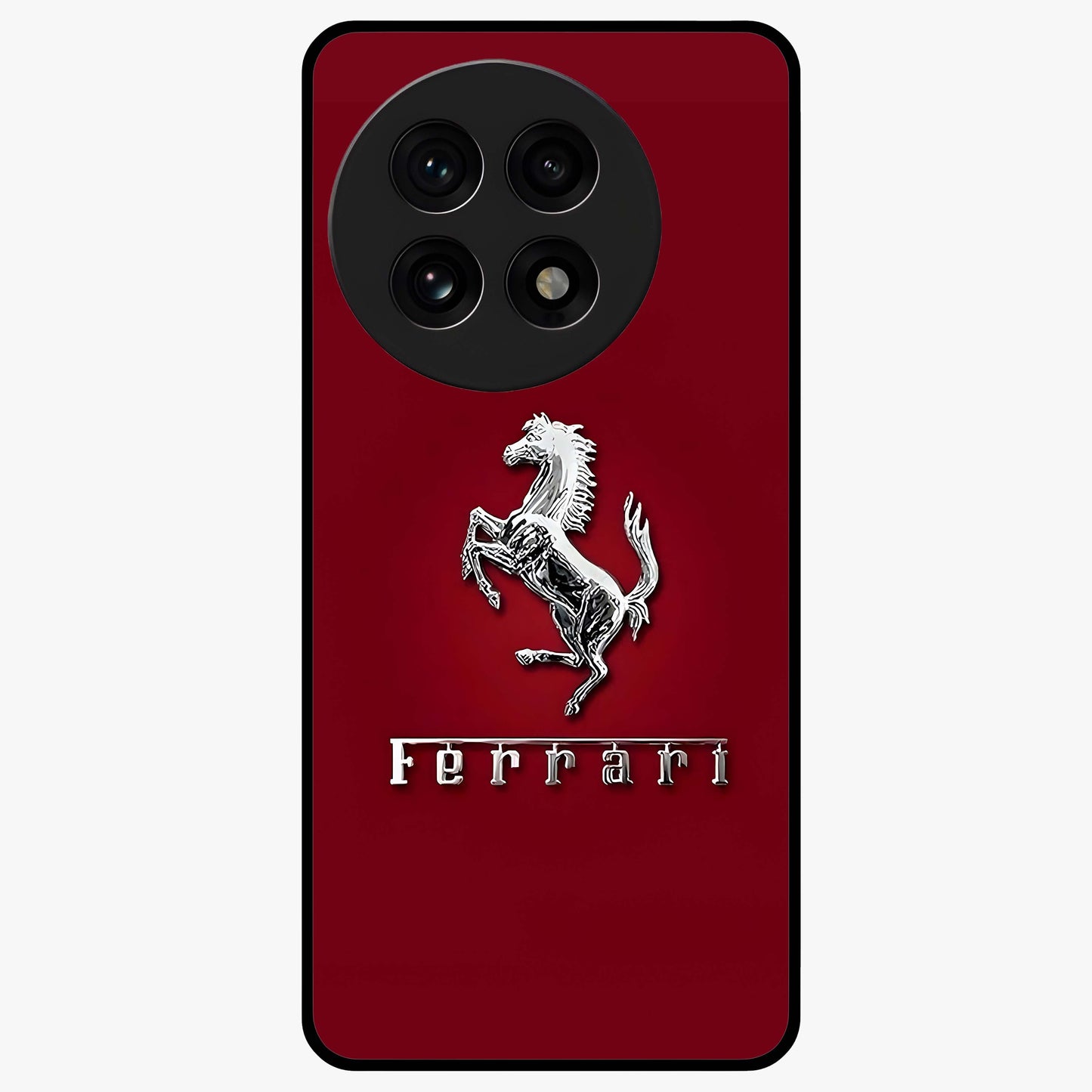 Crimson Stallion Prestige Glass Case for 1+13R powerful front view featuring majestic stallion artwork in crimson tones