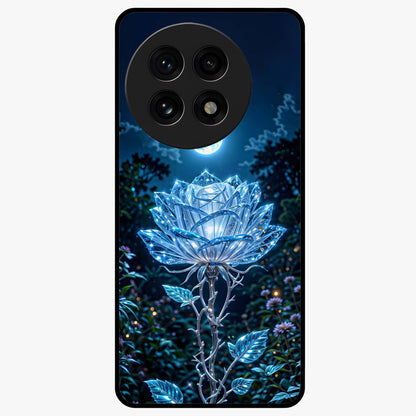 Crystal Moon Lotus Glass Case for 1+13R serene front view featuring glowing lotus artwork under crystal moonlight