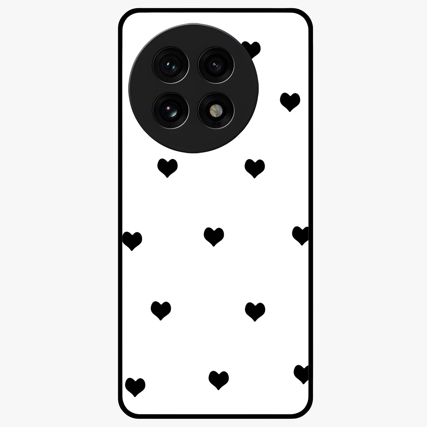Cute Simple black Hearts Glass Case for 1+13R powerful front view featuring dark ascension themed artwork