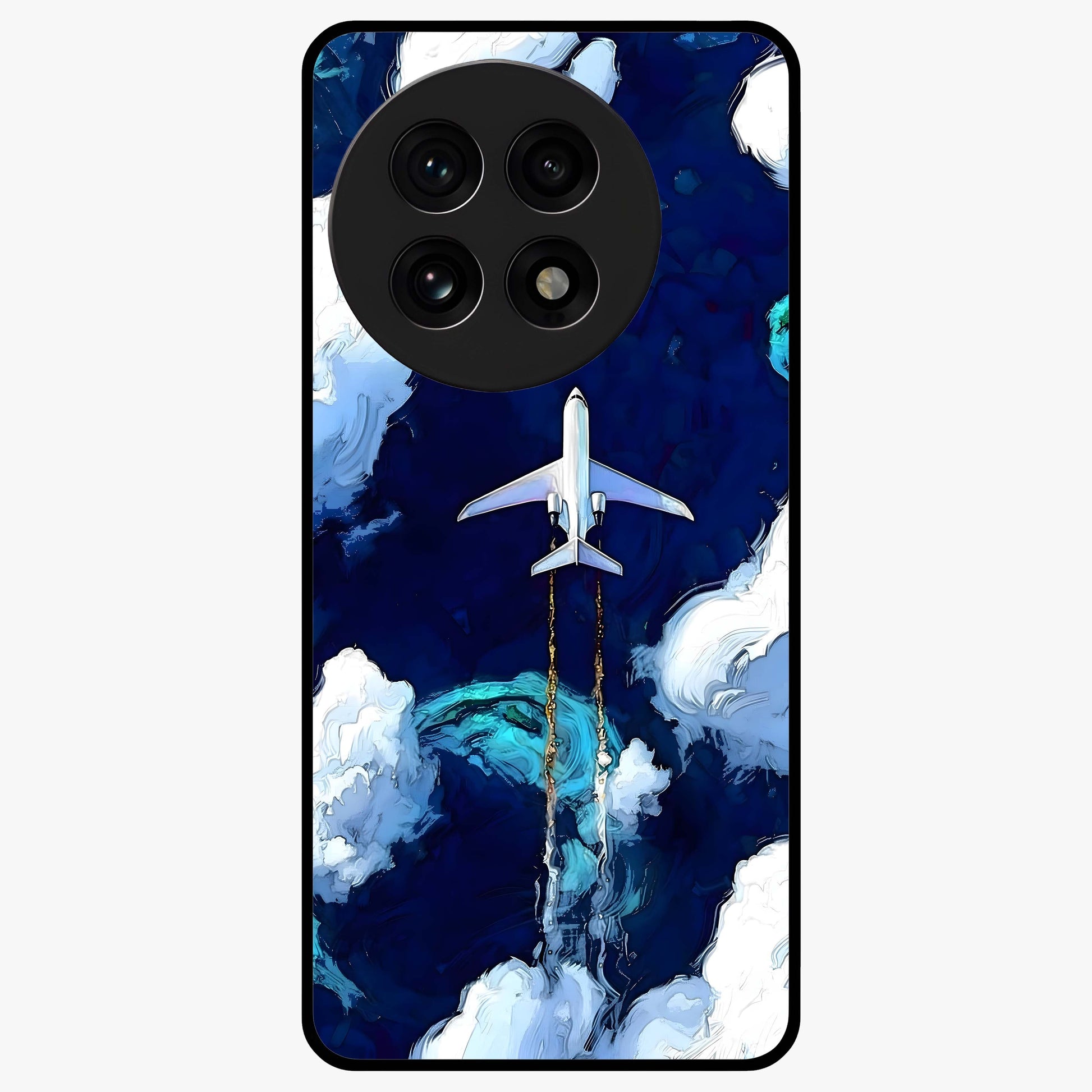 Dark Airplane Glass Case for 1+13R bold front view featuring airplane silhouette artwork on dark background