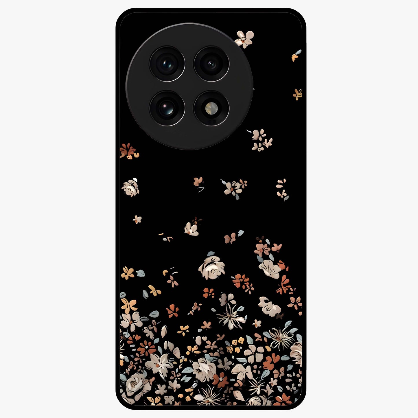 Dark Petal Aesthetic Glass Case for 1+13R elegant front view featuring moody floral artwork with deep tones