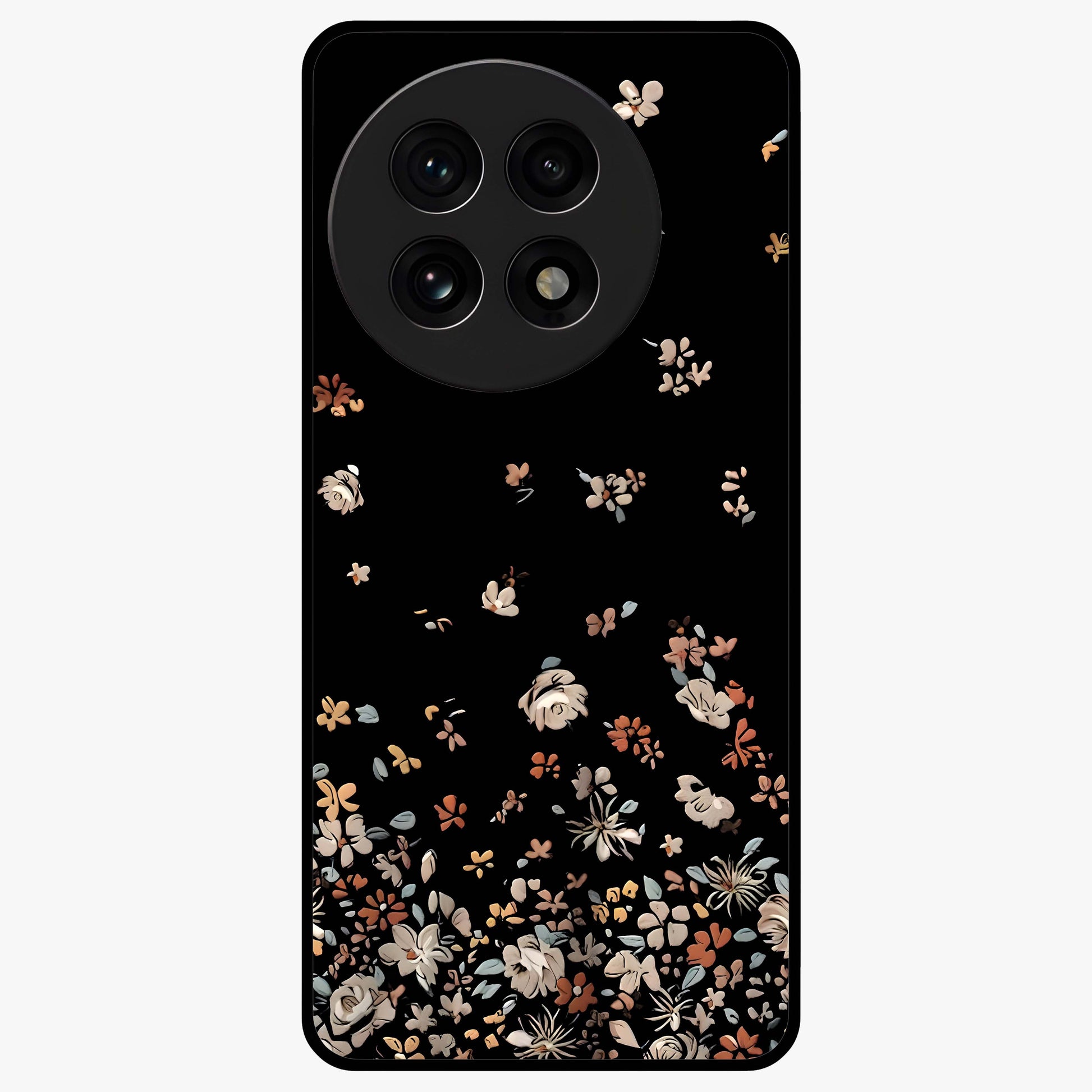 Dark Petal Aesthetic Glass Case for 1+13R elegant front view featuring moody floral artwork with deep tones