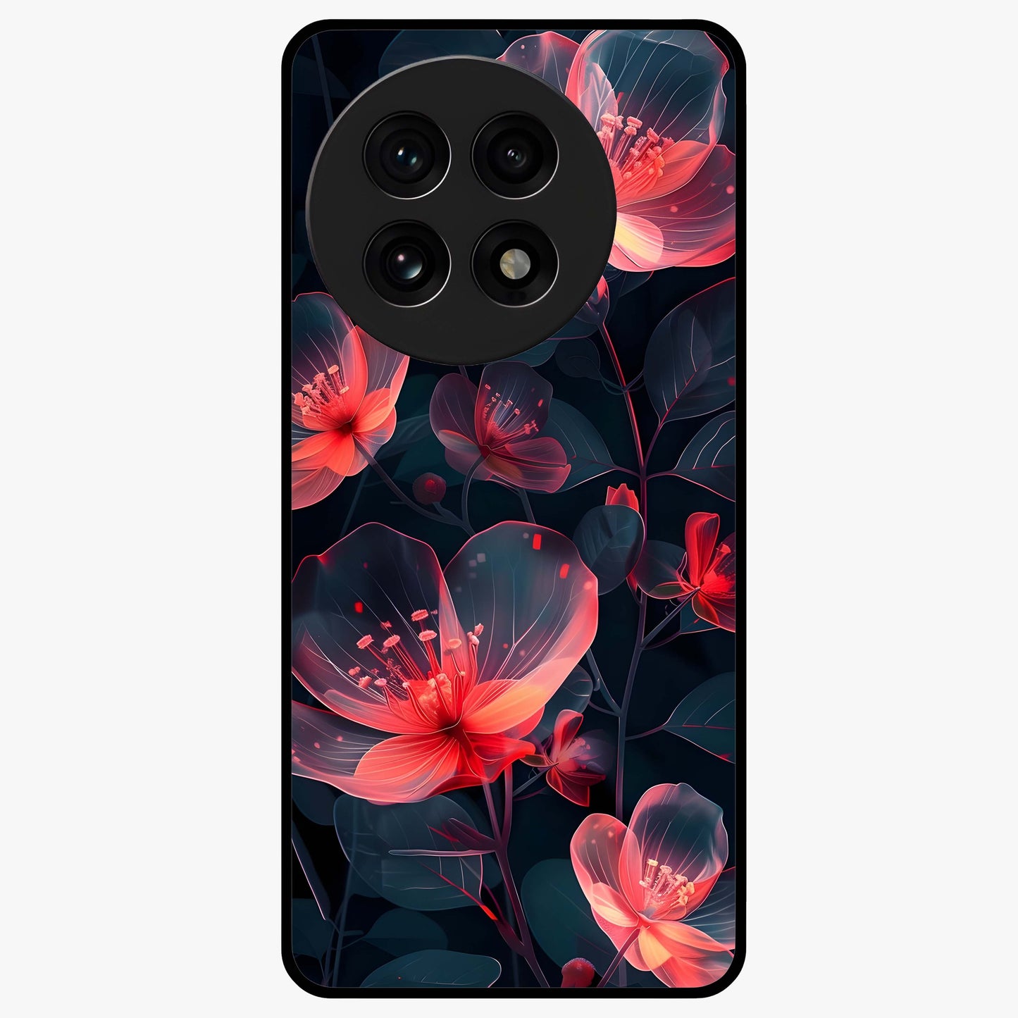 Dark Shade of Flower Glass Case for 1+13R artistic front view featuring floral artwork in deep shadow tones