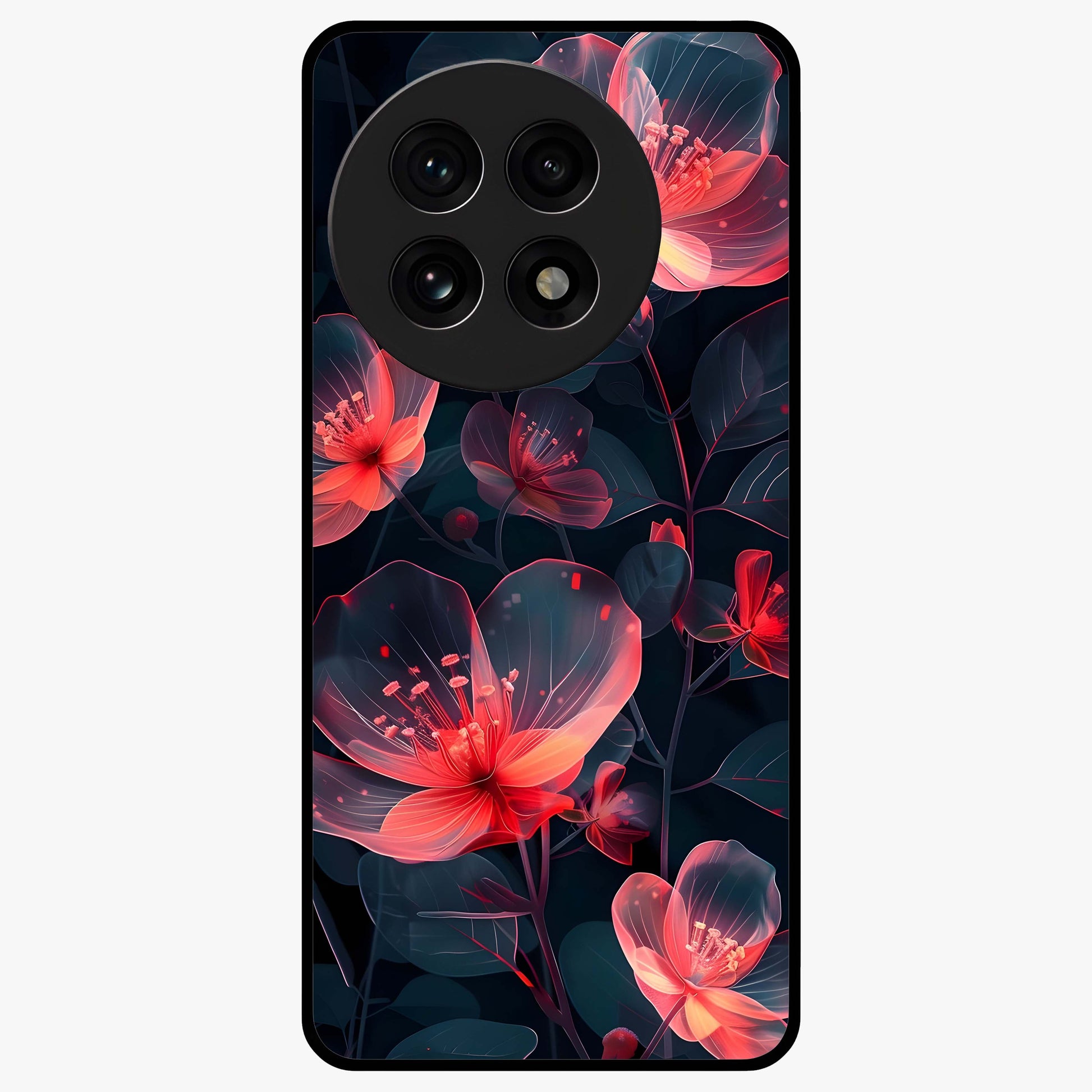 Dark Shade of Flower Glass Case for 1+13R artistic front view featuring floral artwork in deep shadow tones