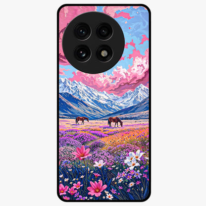 Dreamy Floral Pastures Glass Case for 1+13R soft front view featuring pastel floral meadow artwork