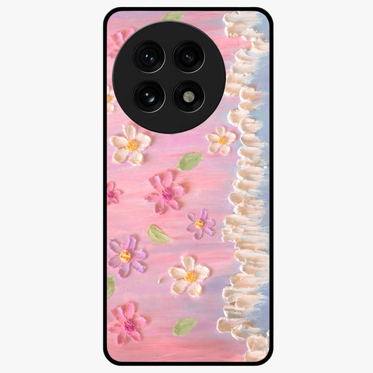Dreamy Painted Garden Glass Case for 1+13R artistic front view featuring hand painted floral garden artwork