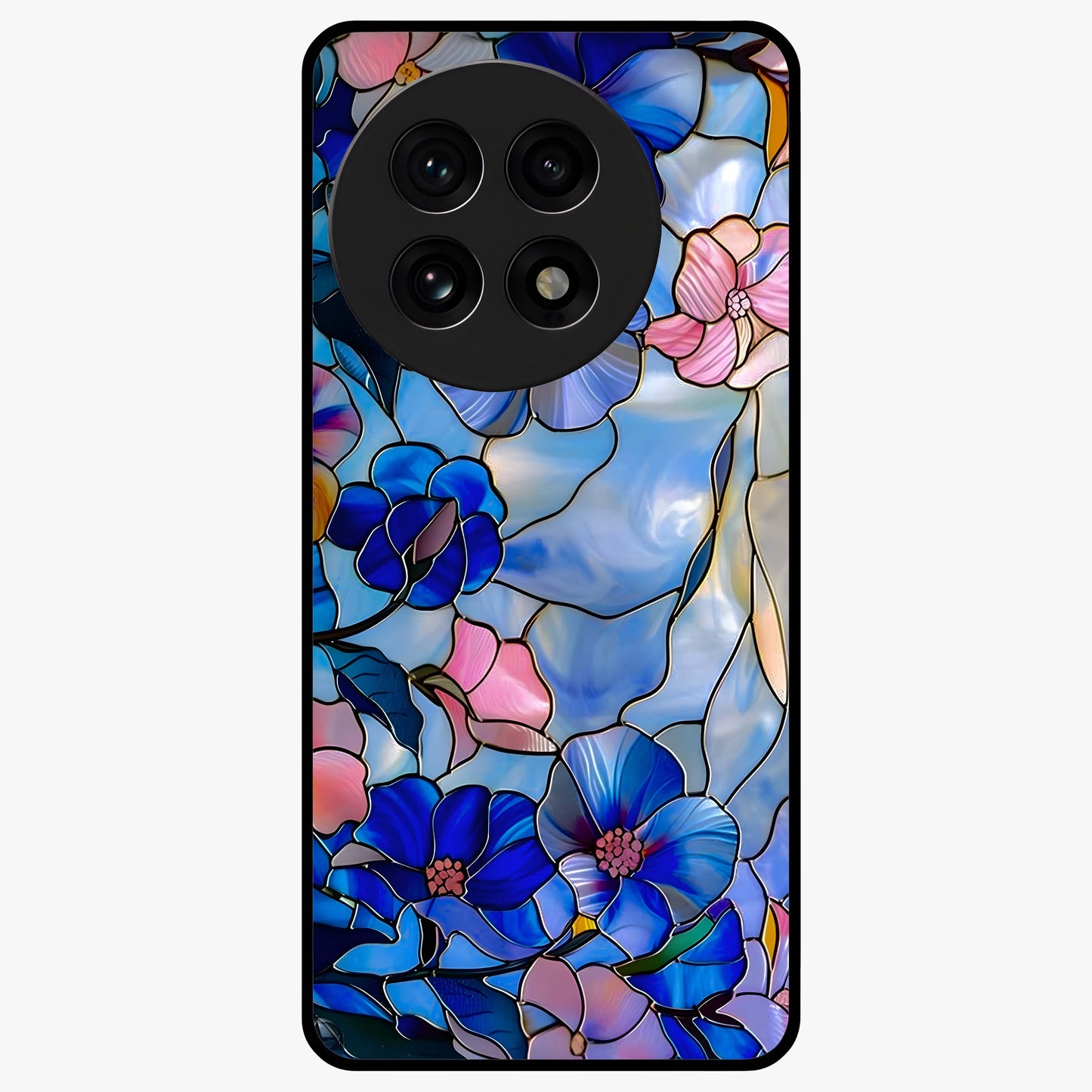 Eternal Floral Stained Glass Case for 1+13R elegant front view featuring stained glass inspired floral artwork