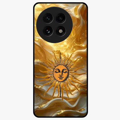 Eternal Golden Glow Glass Case for 1+13R radiant front view featuring warm golden artistic artwork