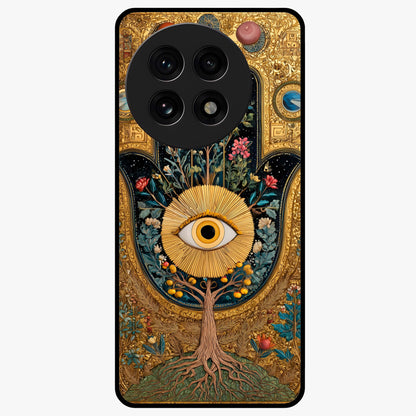 Ethereal Evil Eye Glass Case for 1+13R mystical front view featuring soft glowing evil eye artwork