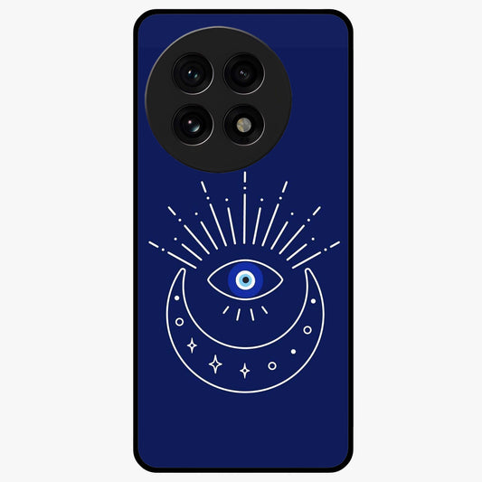 Evil Eye With Blue Themed Collage Glass Case for 1+13R artistic front view featuring blue collage style evil eye artwork