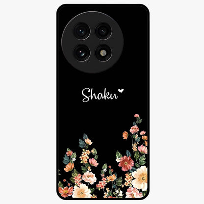 Floral Design With a Custom Personalized Name Glass Case for 1+13R graceful front view featuring floral artwork with personalized name design