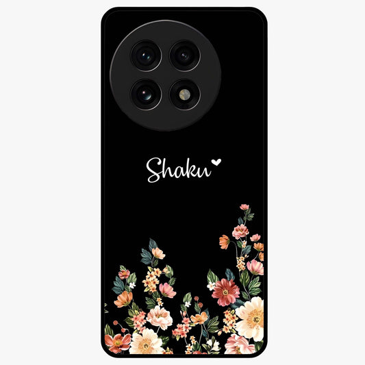 Floral Design With a Custom Personalized Name Glass Case for 1+13R graceful front view featuring floral artwork with personalized name design