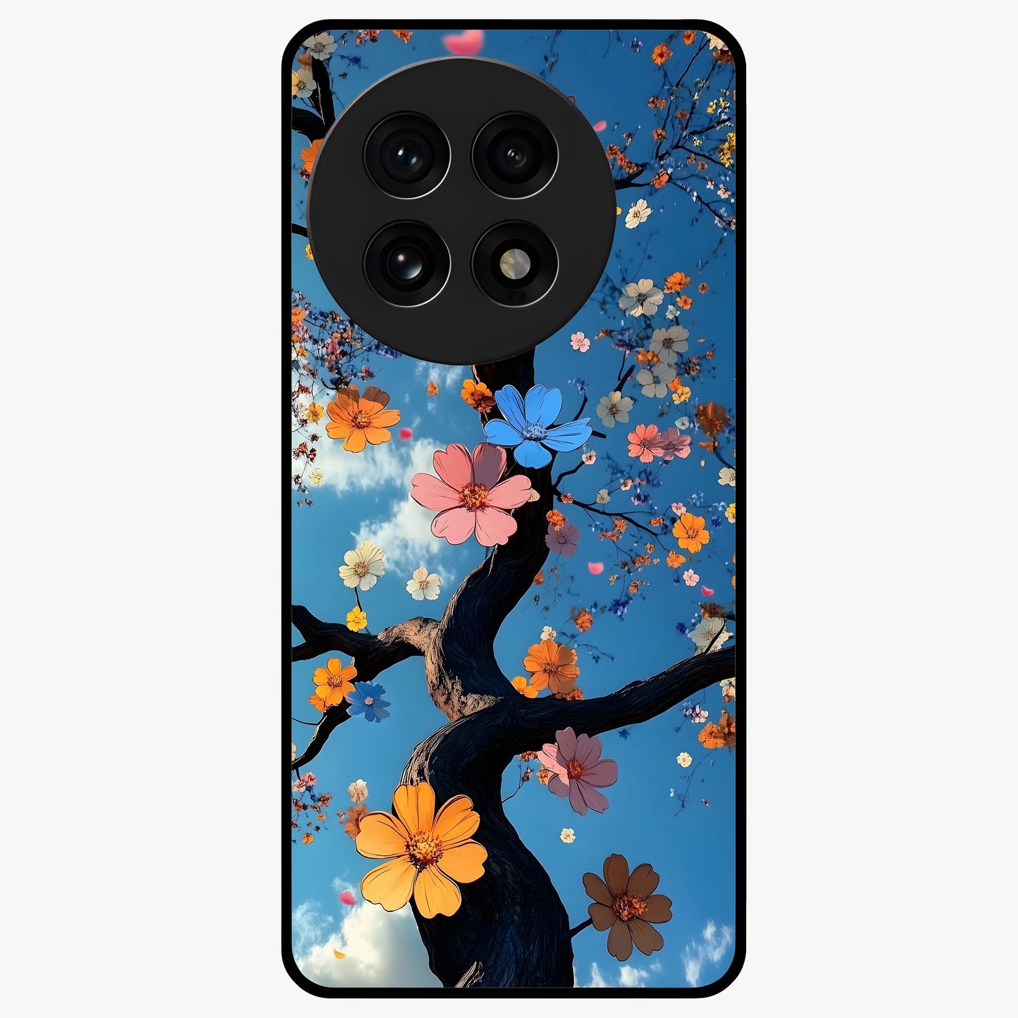 Floral Tree Glass Case for 1+13R elegant front view featuring blooming tree artwork