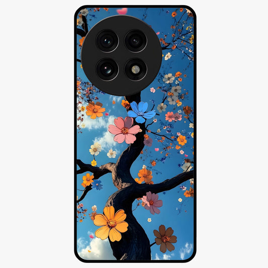 Floral Tree Glass Case for 1+13R elegant front view featuring blooming tree artwork