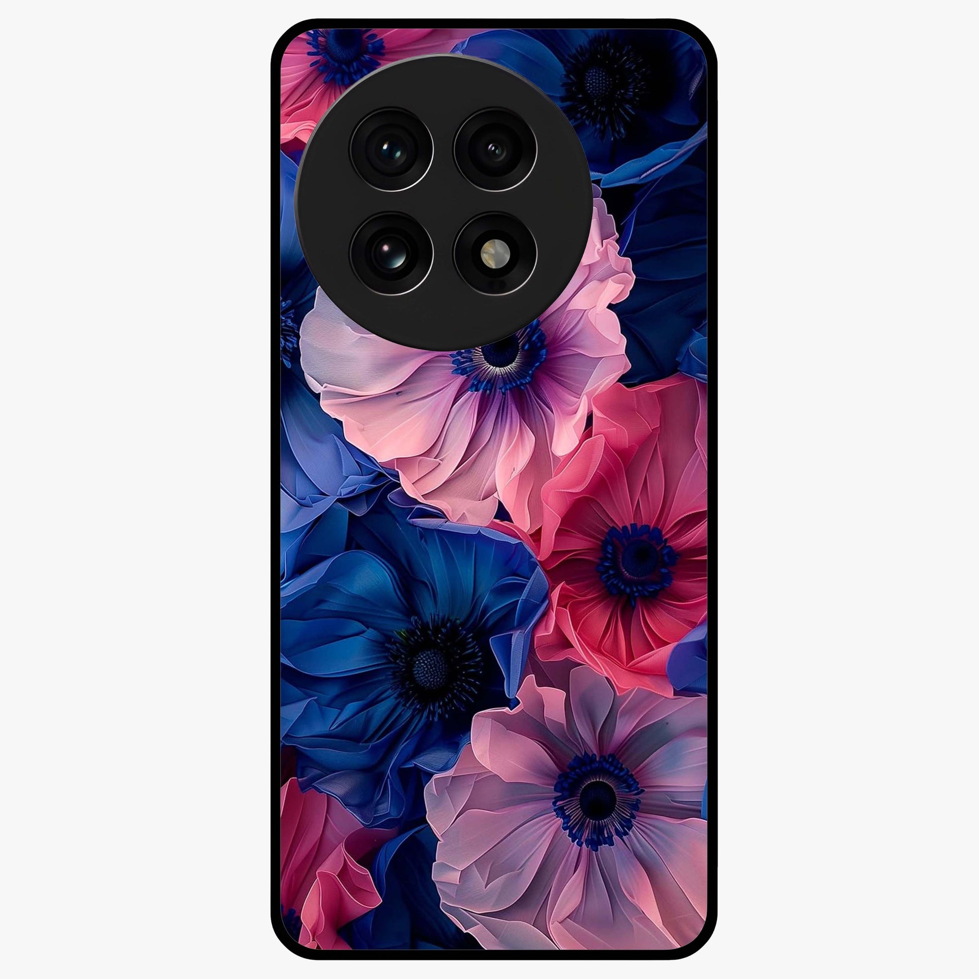 Flower Paper Art Pattern Glass Case for 1+13R creative front view featuring layered paper style floral artwork