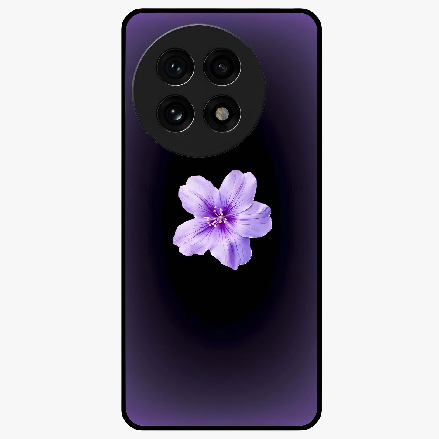 Flower on Soft Violet Gradient Glass Case for 1+13R elegant front view featuring floral artwork over smooth violet gradient