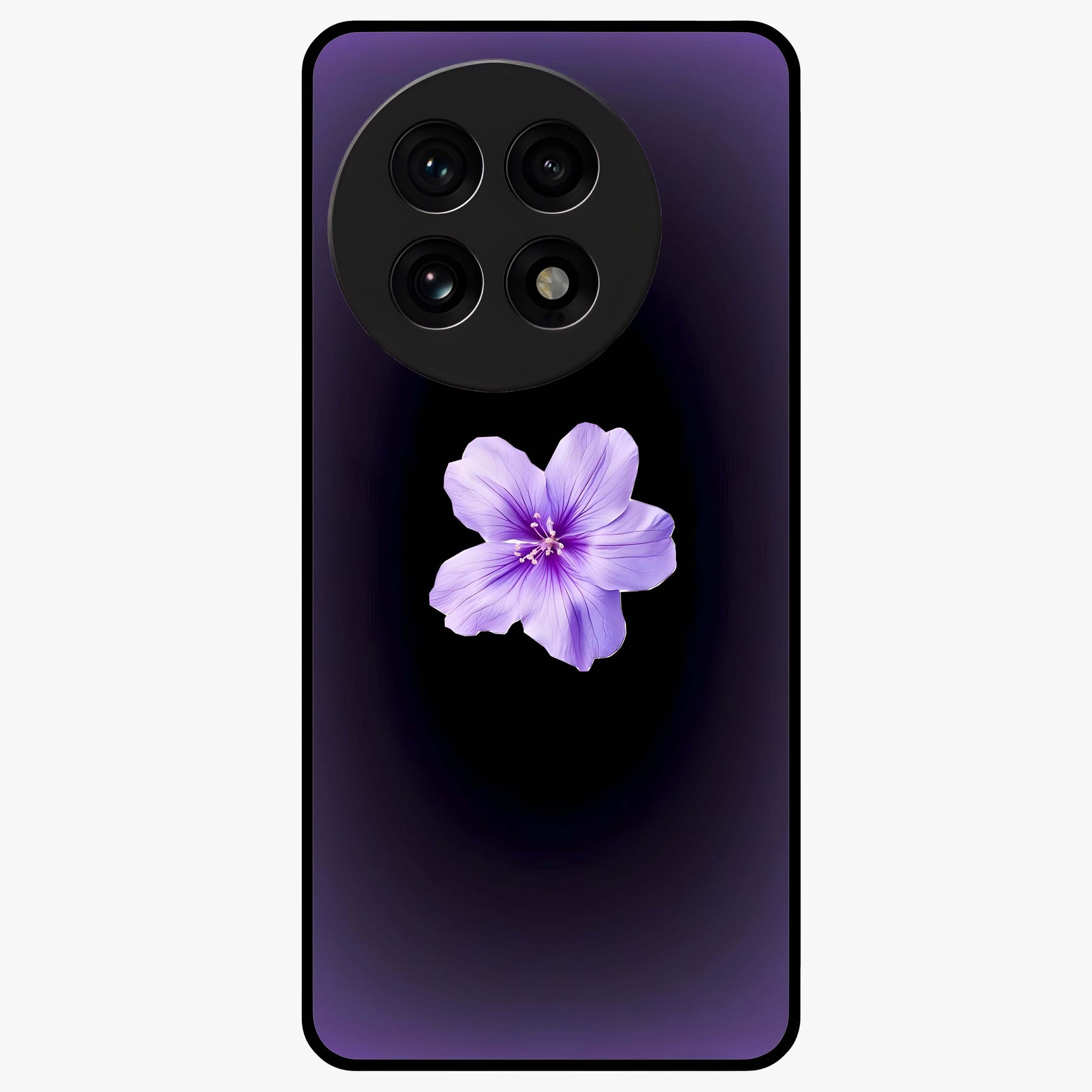 Flower on Soft Violet Gradient Glass Case for 1+13R elegant front view featuring floral artwork over smooth violet gradient