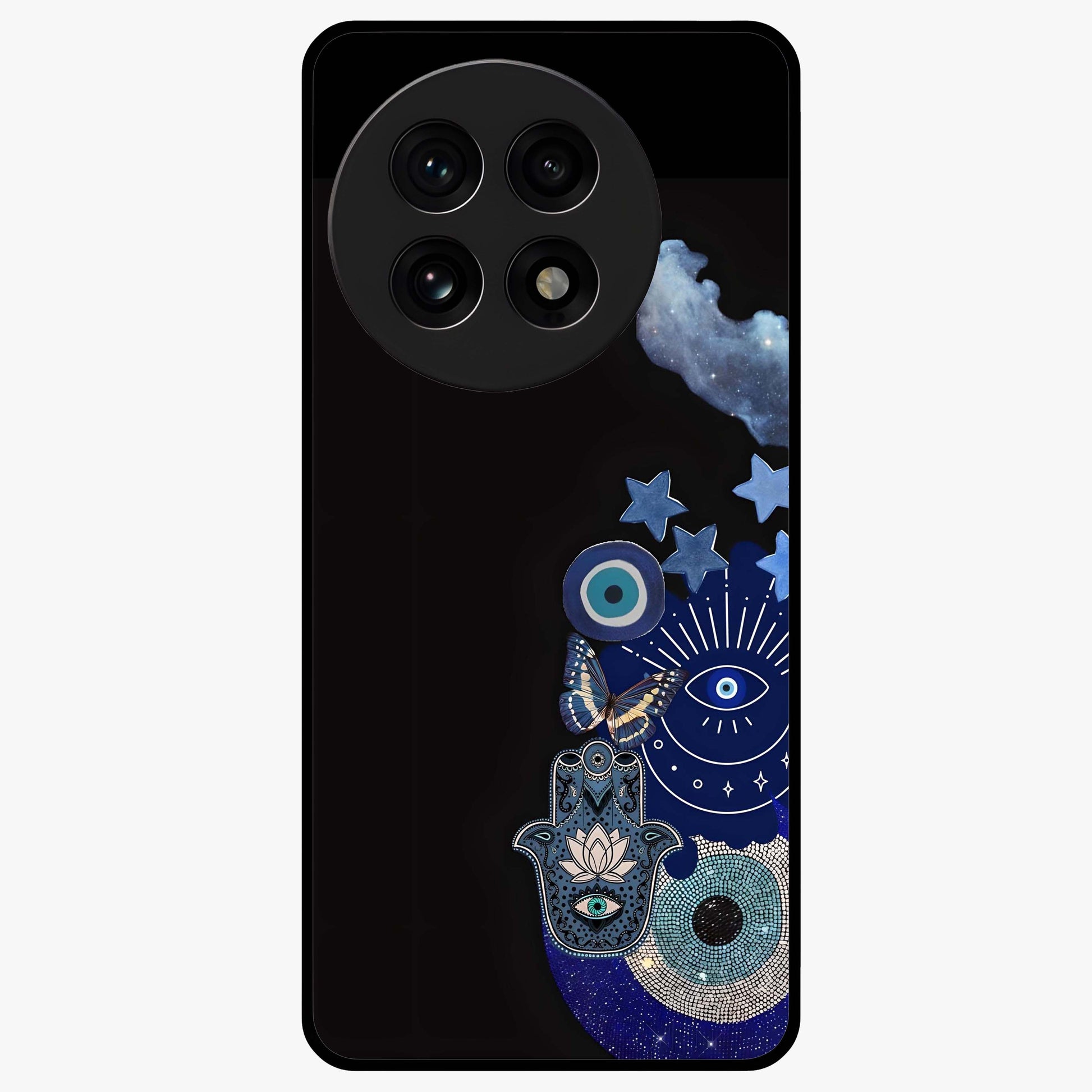 Galactic Charm Cluster Glass Case for 1+13R artistic front view featuring clustered cosmic charm artwork