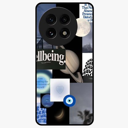 Galactic Energy Collage Glass Case for 1+13R artistic front view featuring layered cosmic collage artwork
