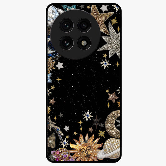 Galactic Jewel Stars Glass Case for 1+13R elegant front view featuring sparkling jewel inspired star artwork