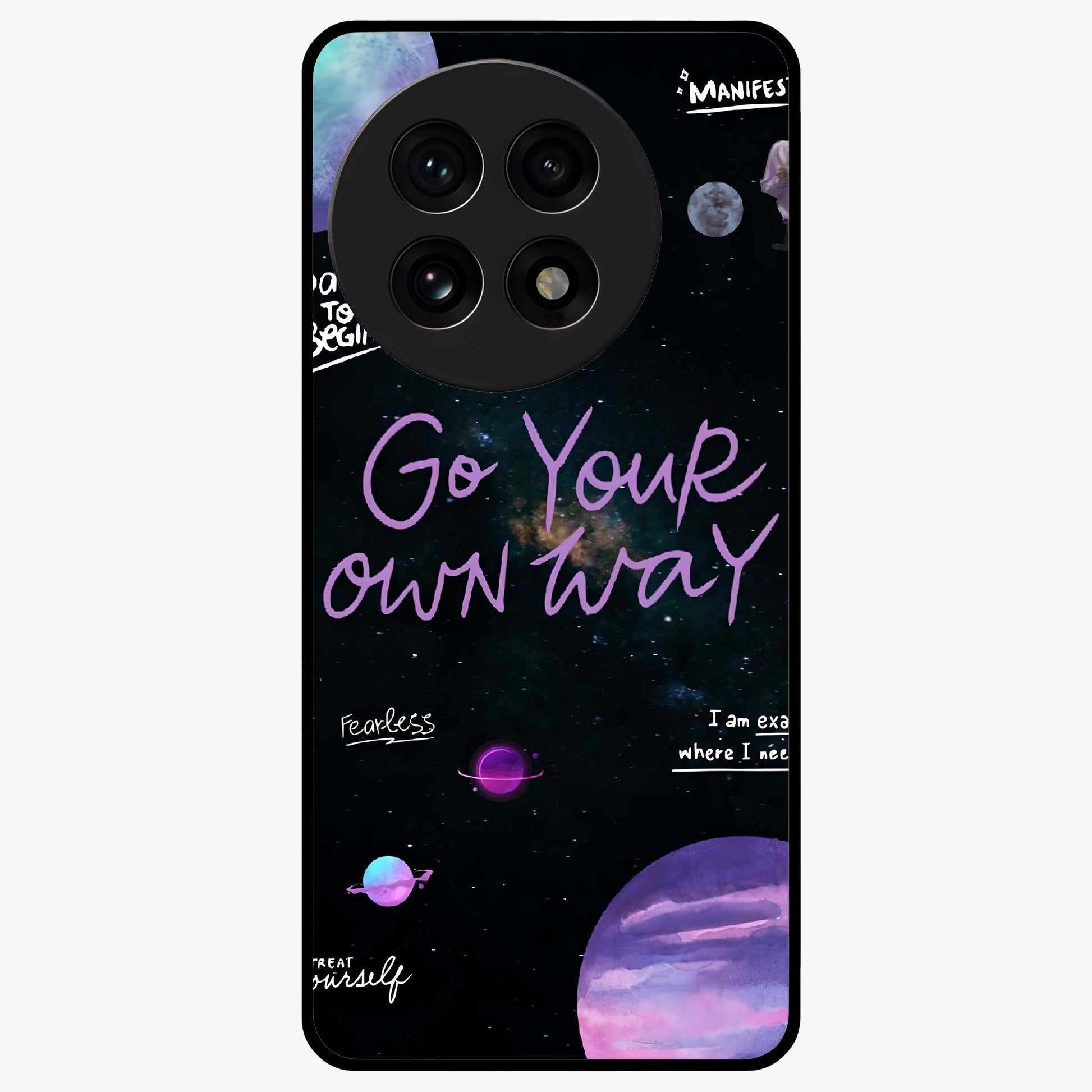 Galactic Vibes Universe Glass Case for 1+13R vibrant front view featuring universe inspired artistic artwork