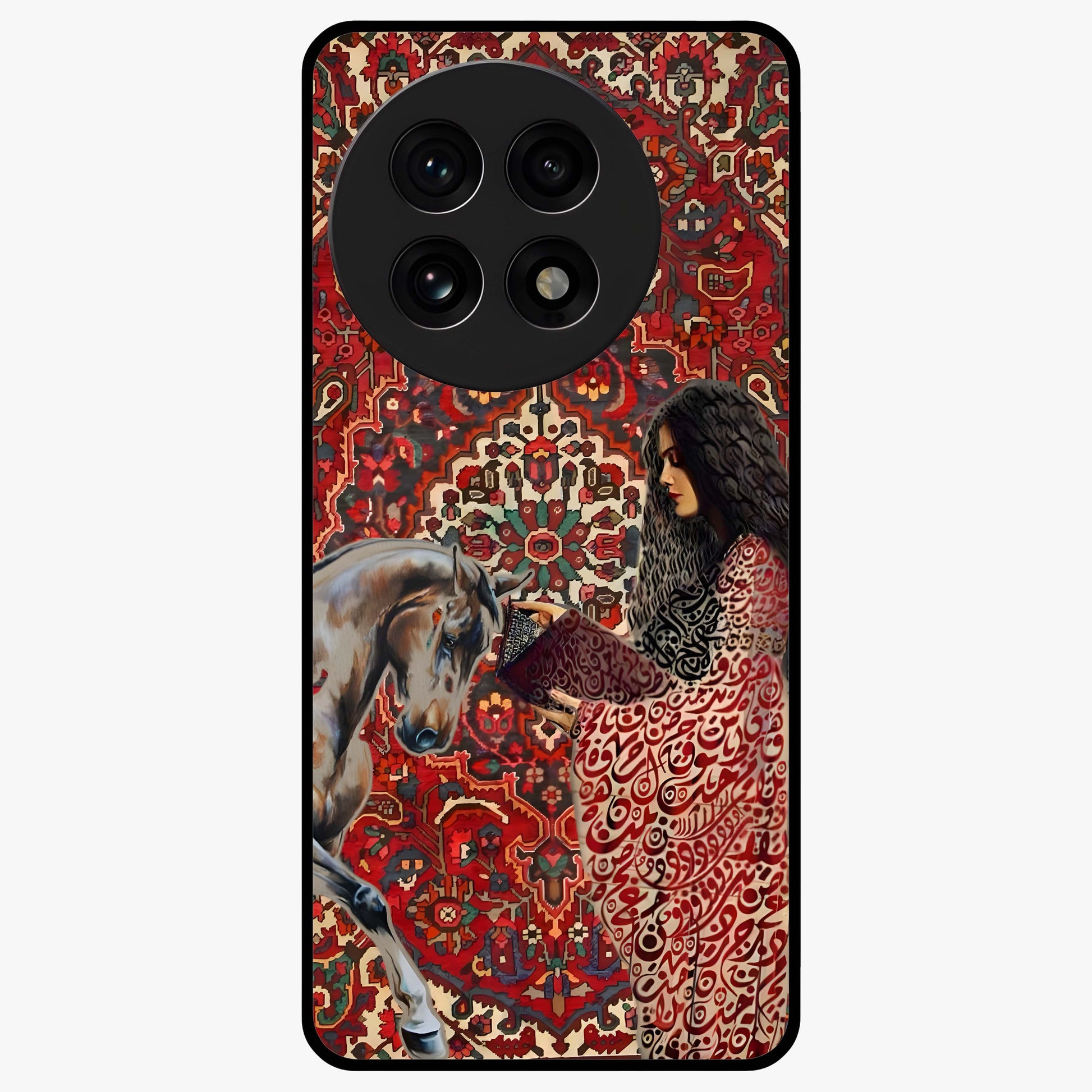 Girl With Horse Glass Case for 1+13R elegant front view featuring artistic illustration of girl and horse