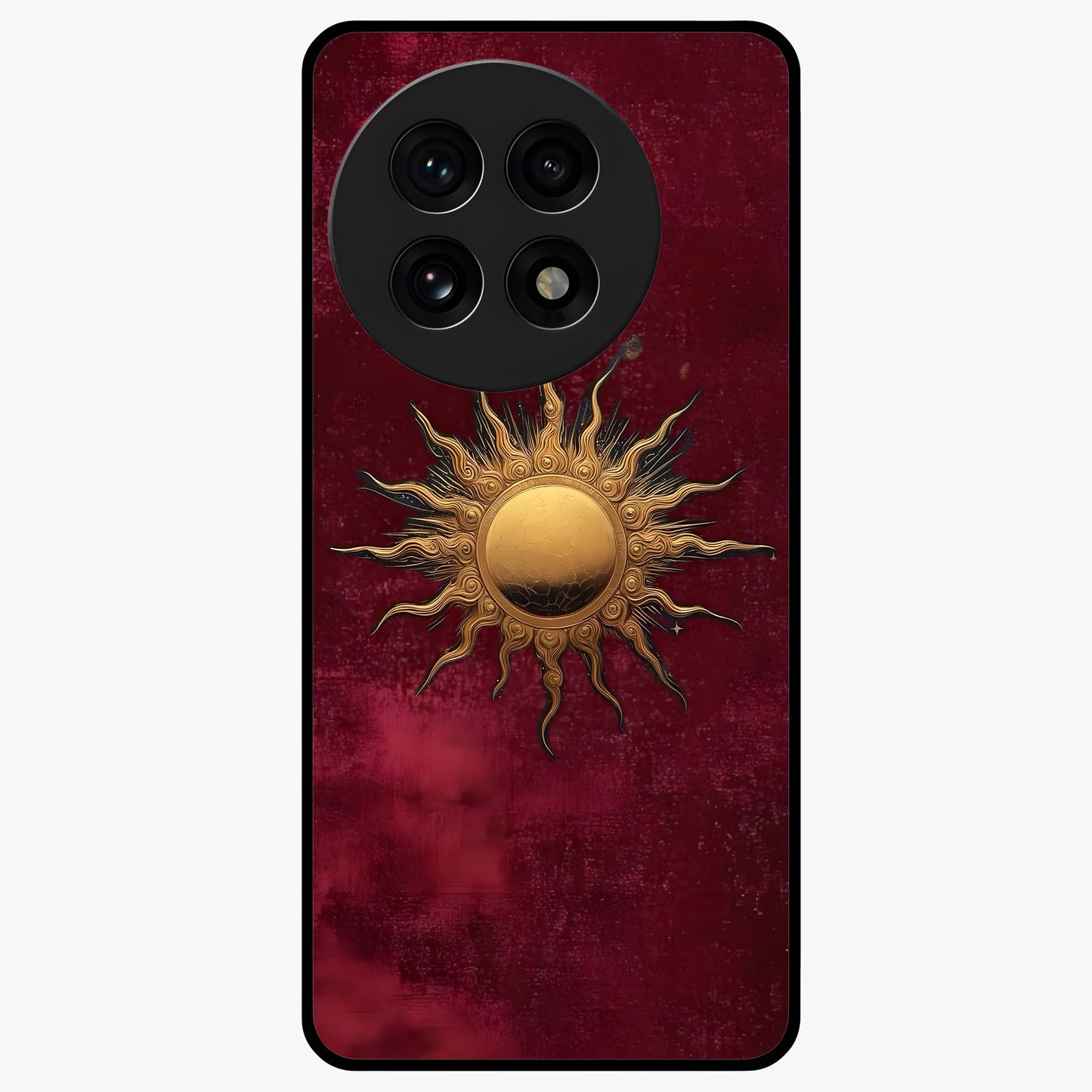 Golden Bloom Fields Glass Case for 1+13R serene front view featuring glowing floral field artwork