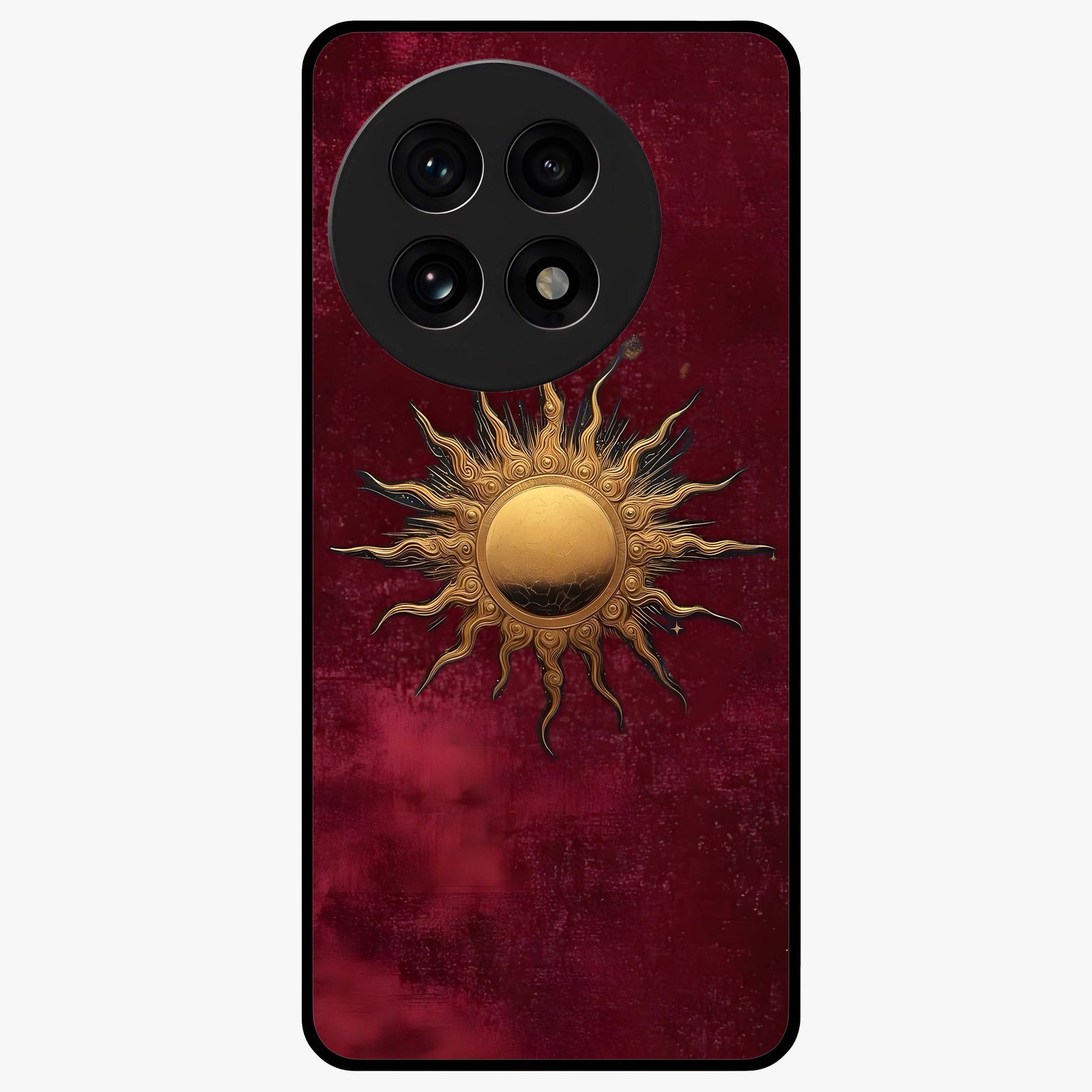 Golden Bloom Fields Glass Case for 1+13R serene front view featuring glowing floral field artwork