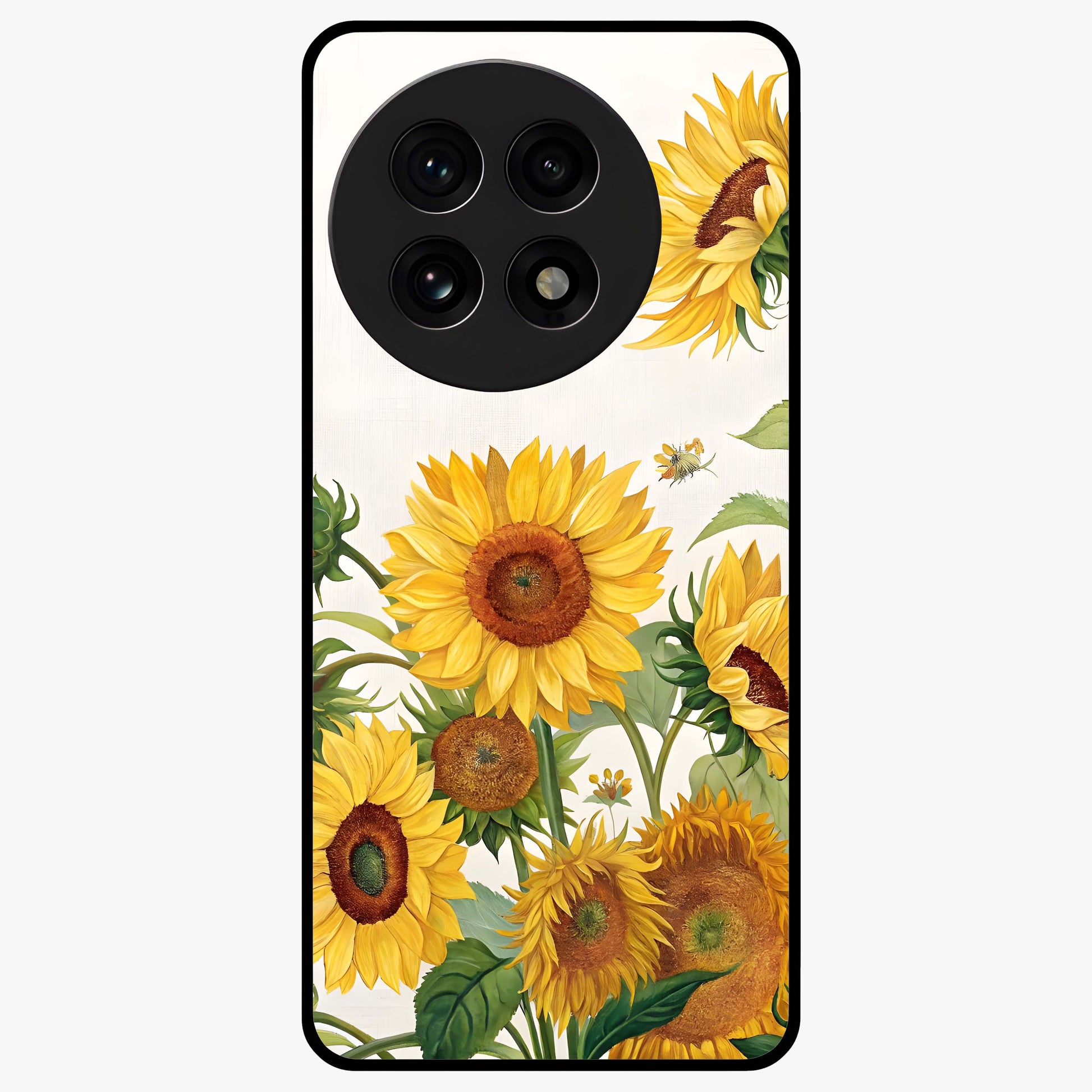 Golden Bloom Night Glass Case for 1+13R elegant front view featuring glowing golden floral artwork on dark background