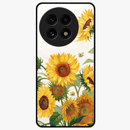 Golden Bloom Night Glass Case for 1+13R elegant front view featuring glowing golden floral artwork on dark background