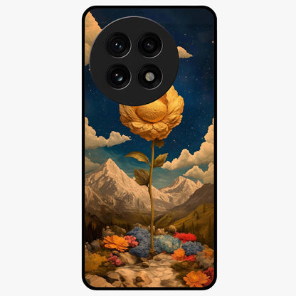 Golden Blossom Elegance Glass Case for 1+13R graceful front view featuring refined golden floral artwork