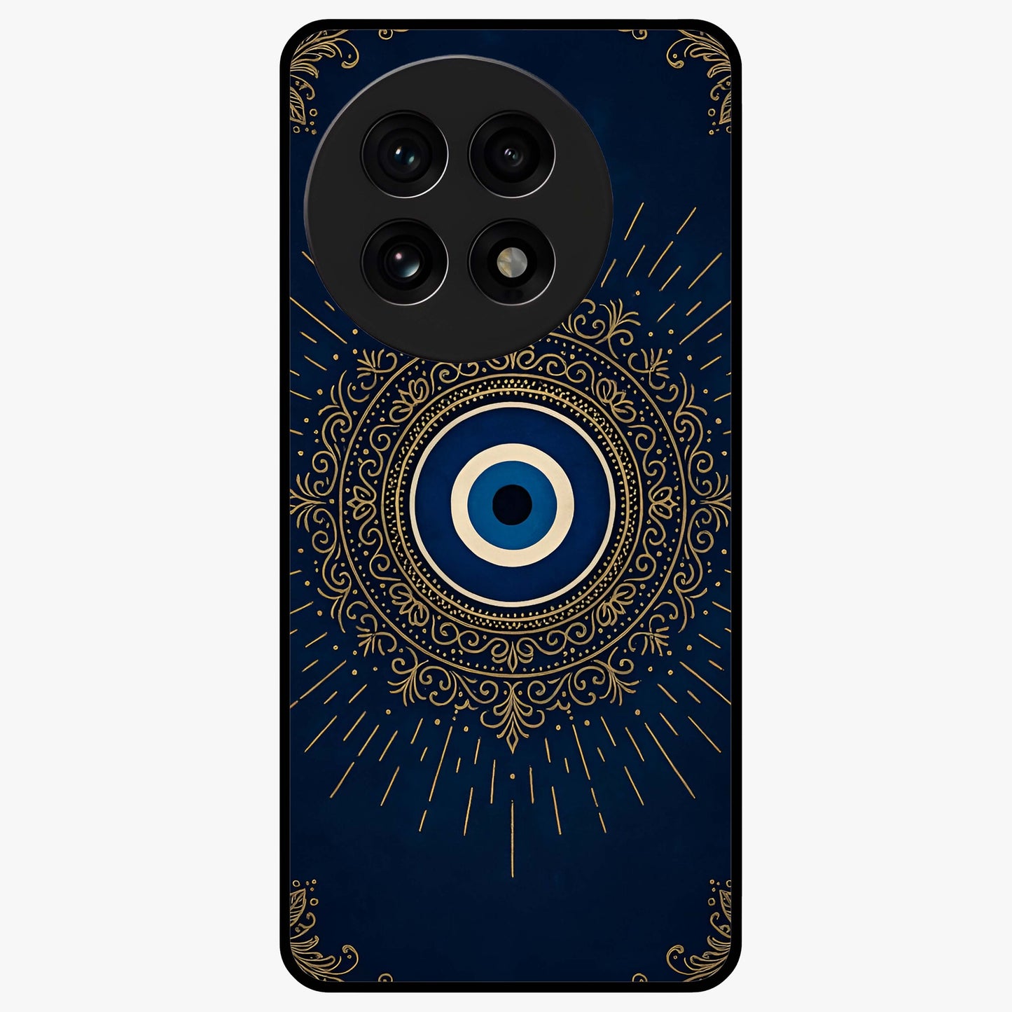 Golden Heart Glow Glass Case for 1+13R romantic front view featuring glowing golden heart artwork