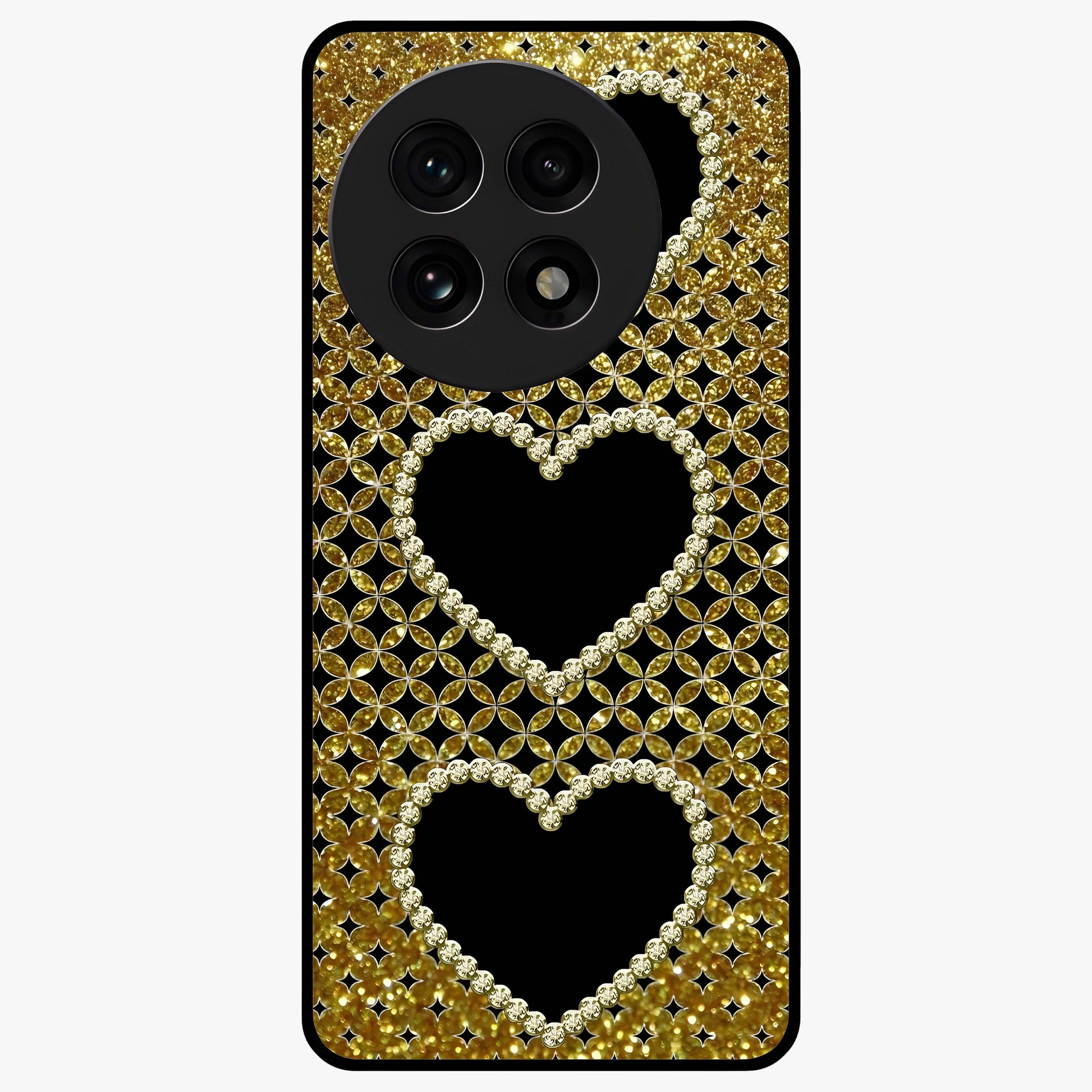 Golden Leaf Dreams Glass Case for 1+13R elegant front view featuring shimmering golden leaf artwork