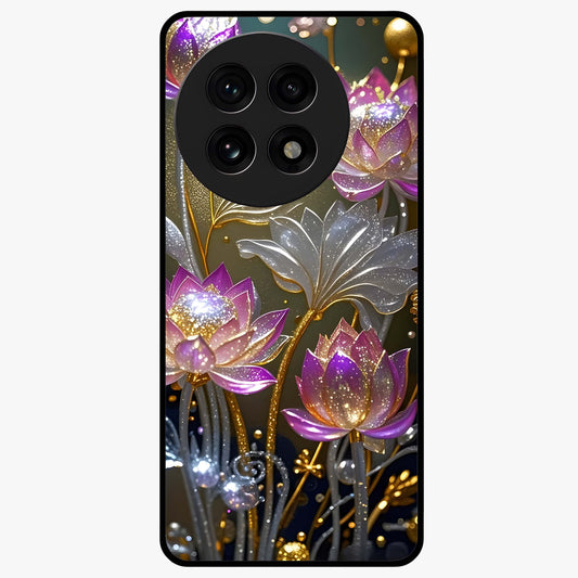 Golden Mind Moment Glass Case for 1+13R artistic front view featuring abstract golden inspired artwork