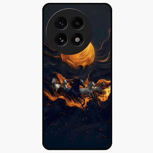 Golden Sun Majesty Glass Case for 1+13R radiant front view featuring majestic sun artwork in golden hues