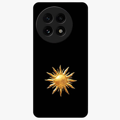 Golden Wave Rise Glass Case for 1+13R dynamic front view featuring flowing wave artwork in golden tones