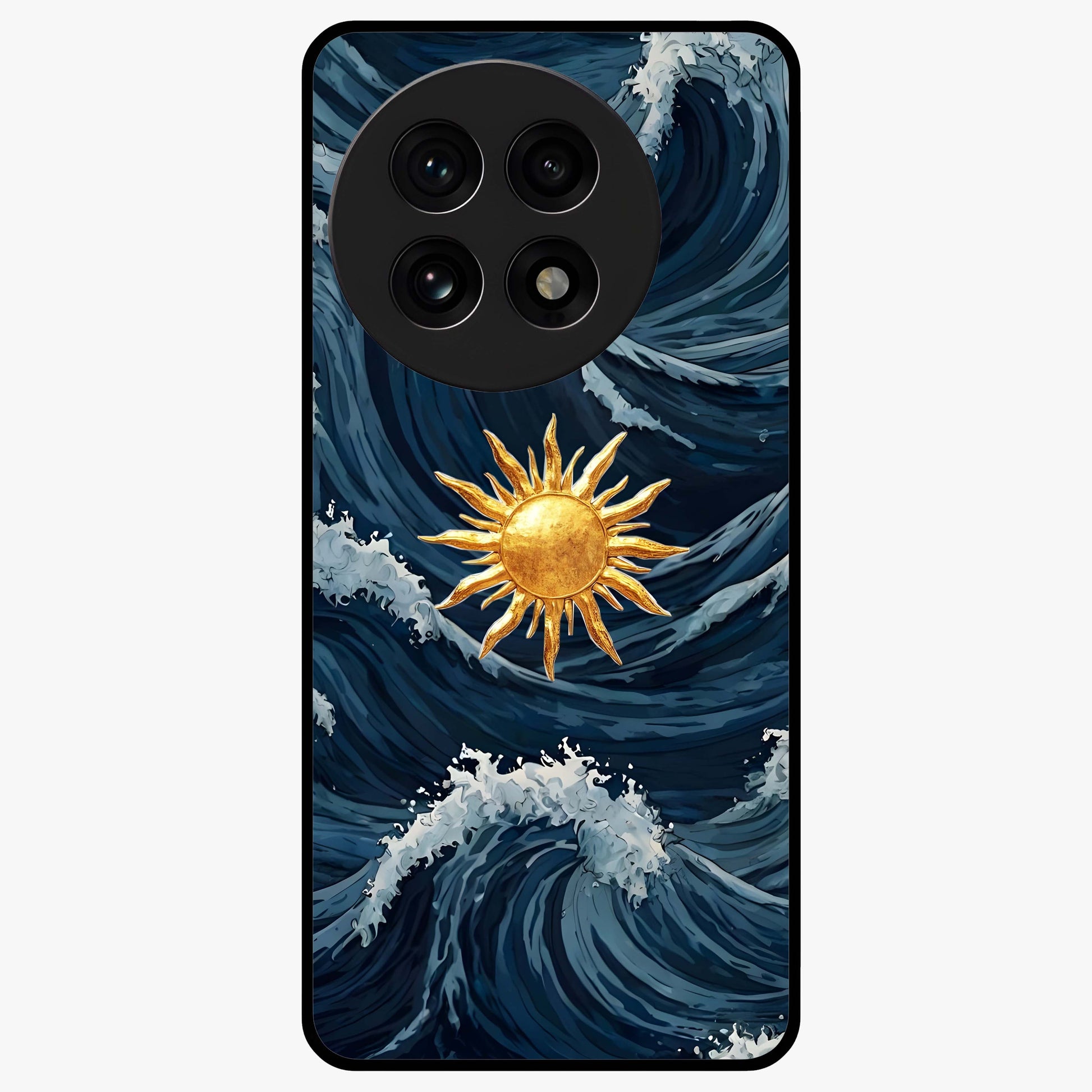 Gold Sun Blush Glass Case for 1+13R elegant front view featuring warm golden sun inspired artwork