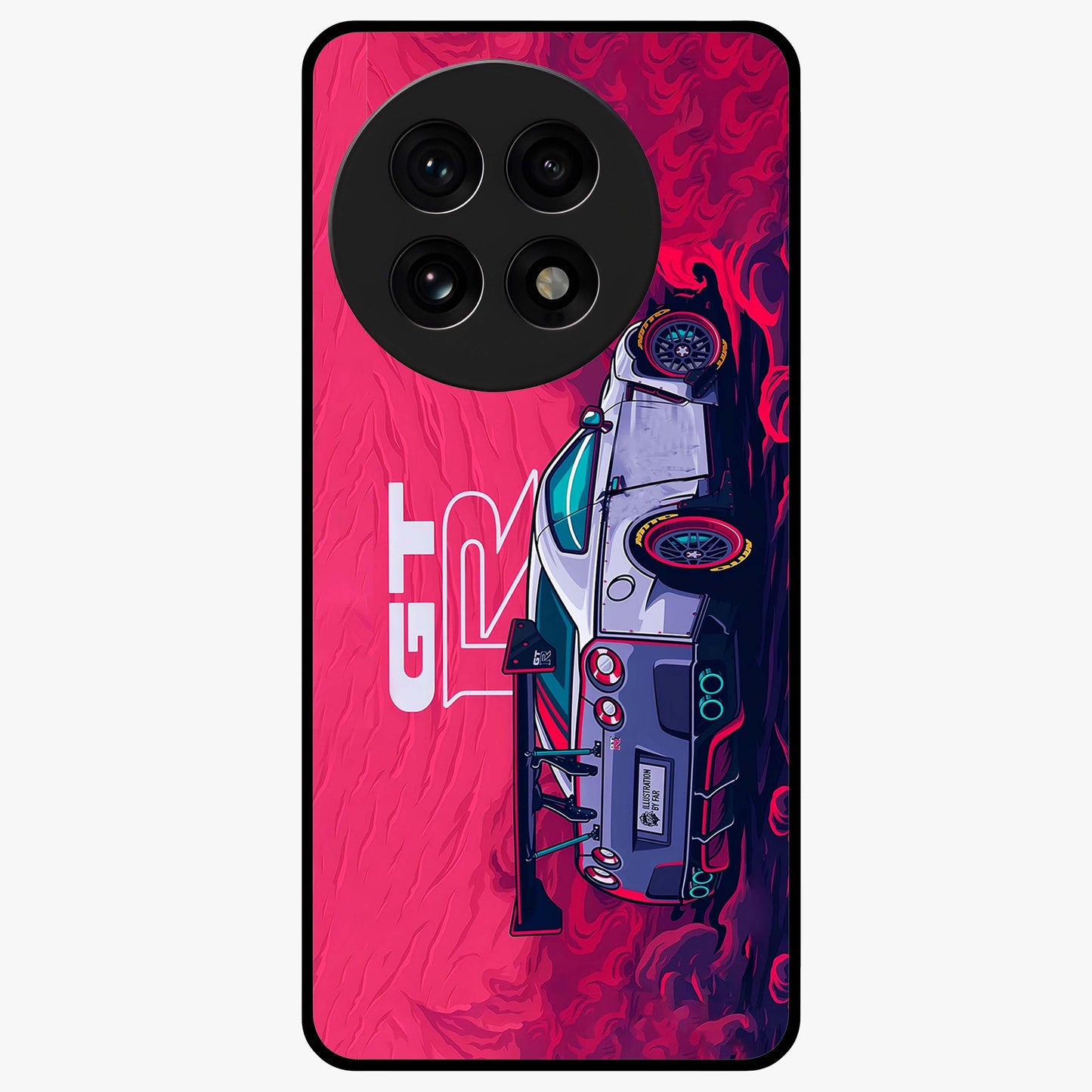 Gt R Car Pattern Glass Case for 1+13R bold front view featuring performance car inspired pattern artwork
