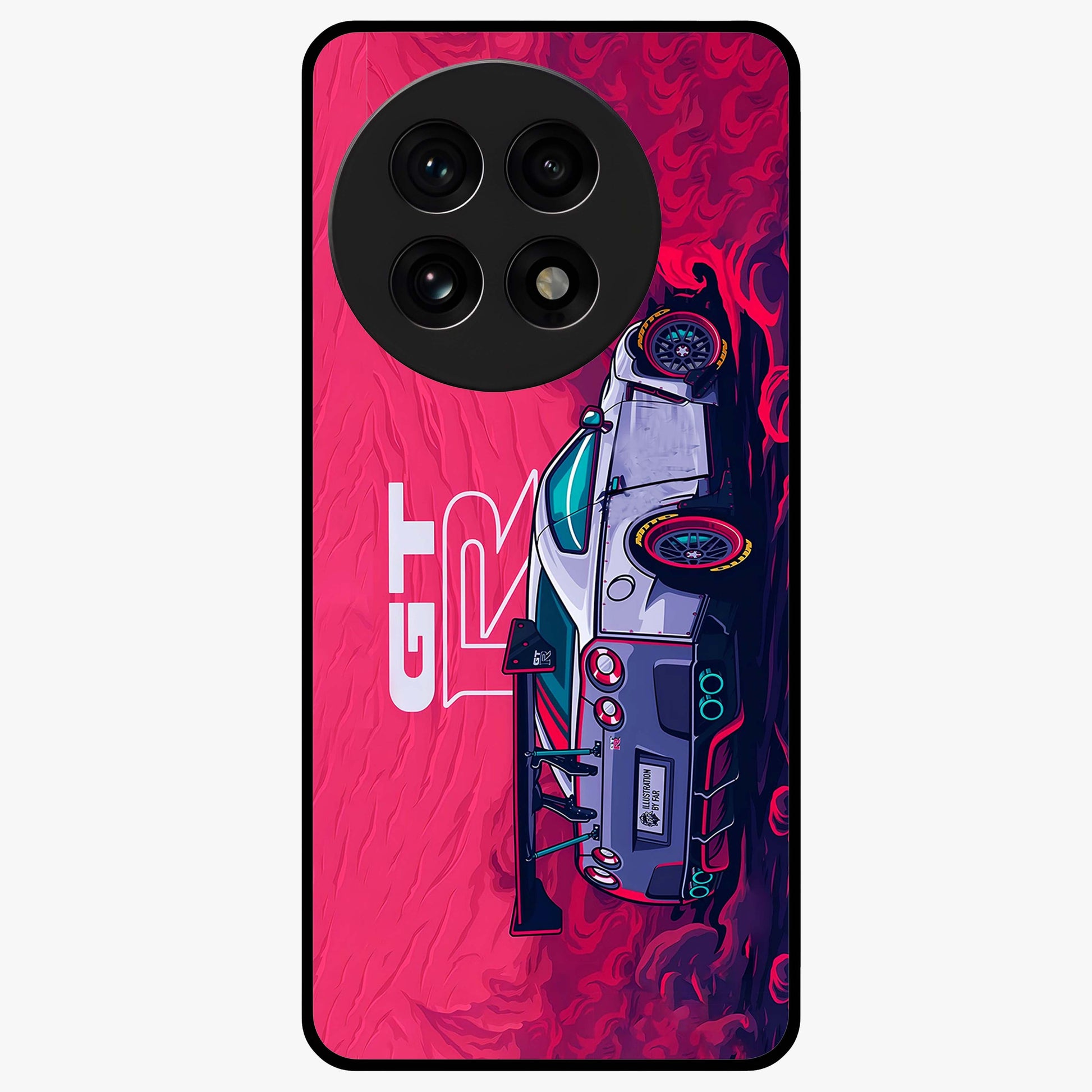 Gt R Car Pattern Glass Case for 1+13R bold front view featuring performance car inspired pattern artwork