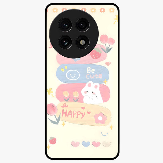 Happy Cute Bunny Glass Case for 1+13R adorable front view featuring playful bunny artwork