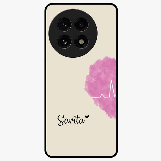 Heartbeat of Love Glass Case for 1+13R romantic front view featuring heartbeat inspired love artwork