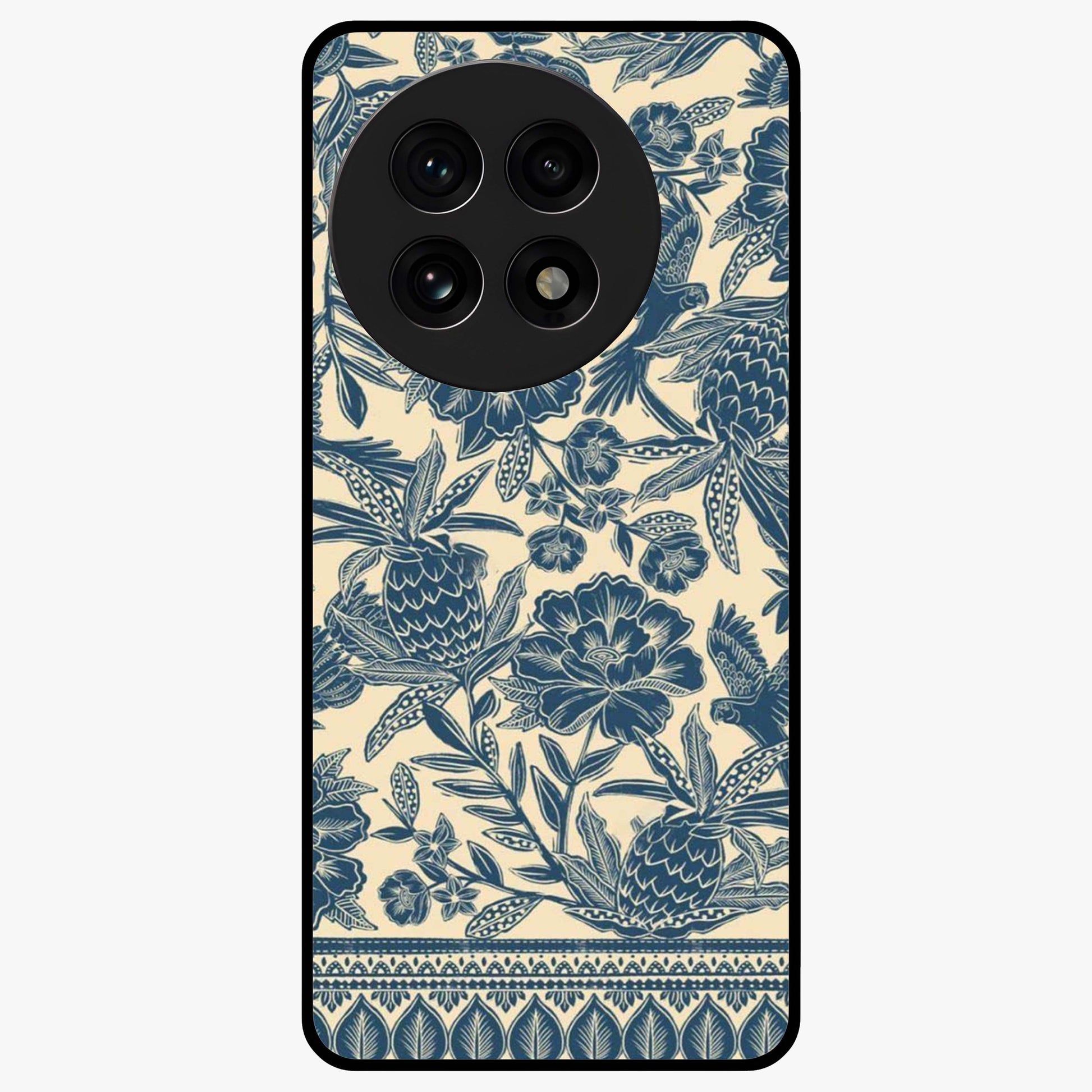 Heirloom Wild Bloom Glass Case for 1+13R elegant front view featuring vintage inspired wild floral artwork