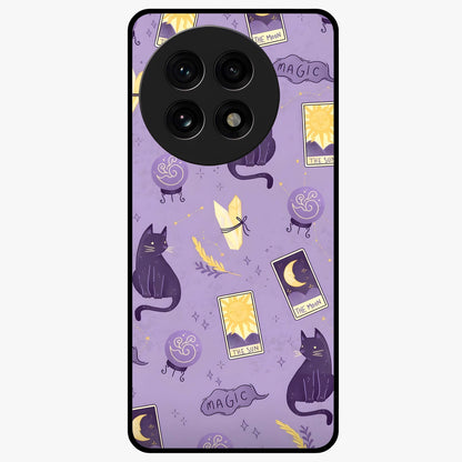 Humble Magic Cats Glass Case for 1+13R showing full back design in clean flat view with whimsical cat artwork and glossy glass finish.