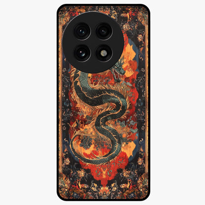 Inferno Dragon Soul Glass Case for 1+13R showing full back design in clean flat view with blazing dragon artwork and glossy glass finish.
