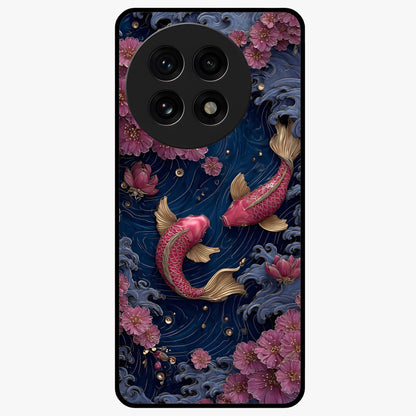 Koi Wave Dance Glass Case for 1+13R artistic front view featuring flowing koi fish artwork with wave patterns