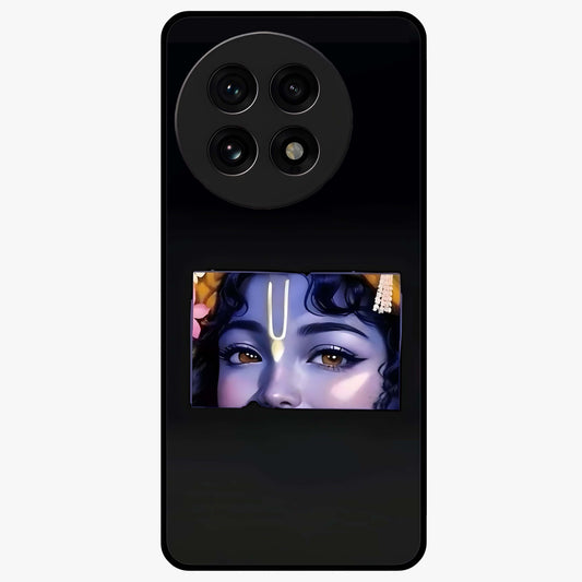 Krishna Divine Embrace Glass Case for 1+13R serene front view featuring devotional Krishna inspired artwork