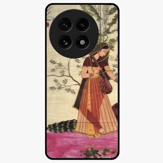 Lady With Veena Art Glass Case for 1+13R elegant front view featuring classical musical inspired artwork