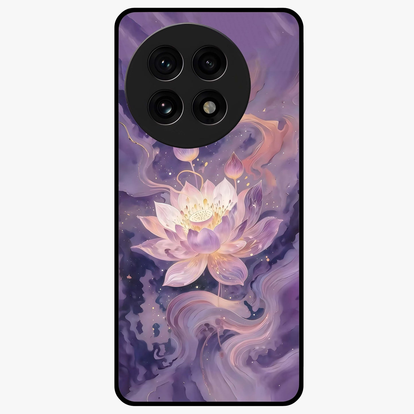 Lavender Lotus Muse Glass Case for 1+13R elegant front view featuring lotus artwork in calming lavender tones