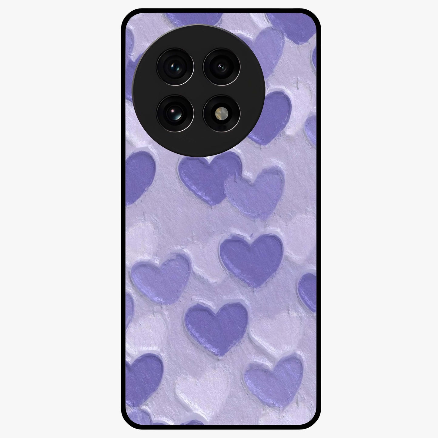 Lavender Paper Hearts Glass Case for 1+13R cute front view featuring layered heart artwork in soft lavender tones