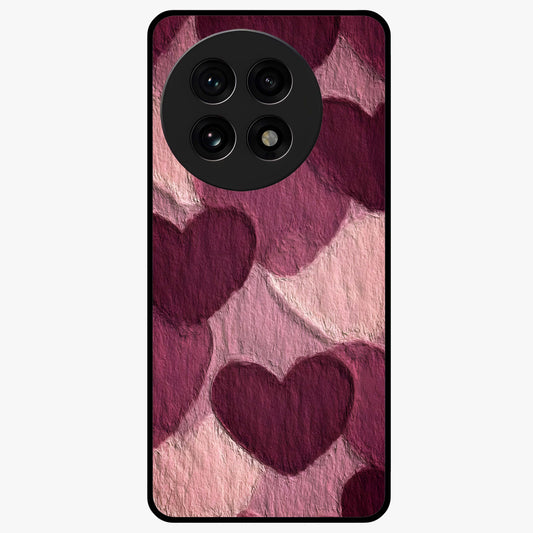 Layered Paper Hearts Glass Case for 1+13R charming front view featuring dimensional paper style heart artwork